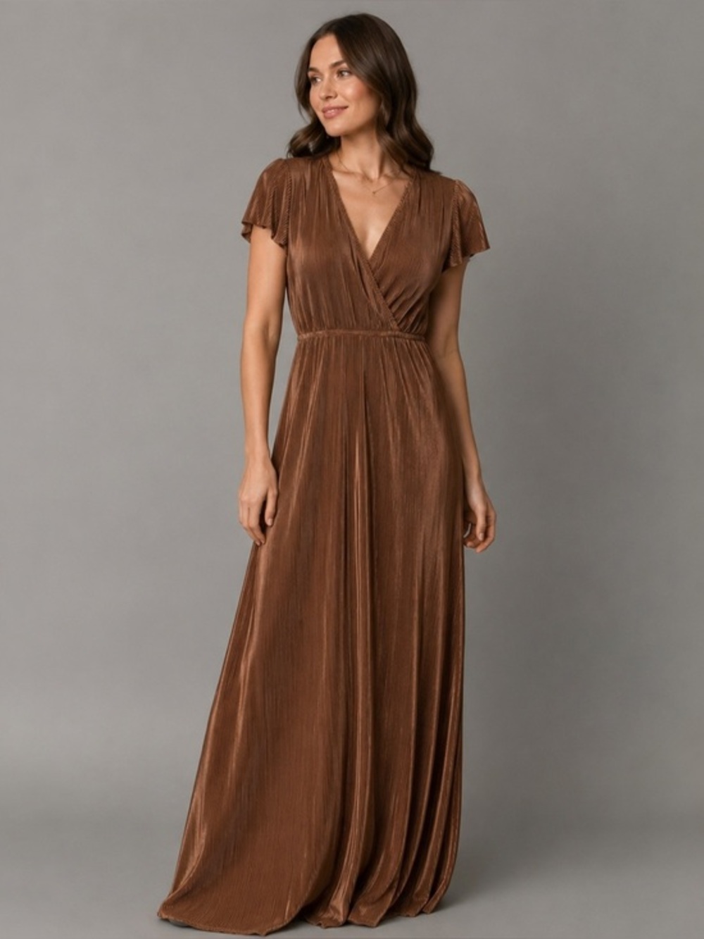 Baltic Born Athena Pleated Maxi Dress Bronze Brown Womens S Wedding Guest